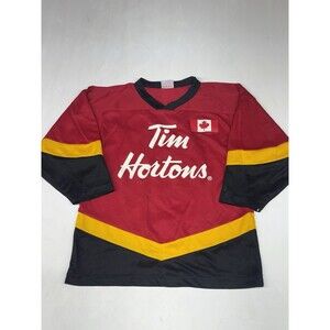 Vintage Tim Hortons Canada #5 Hockey Jersey Uniform Red Black Youth Medium